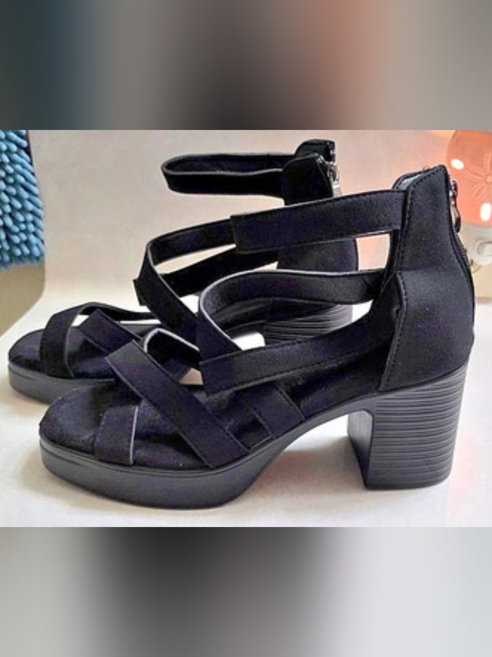 Black Strappy Block Heel Sandals Like New